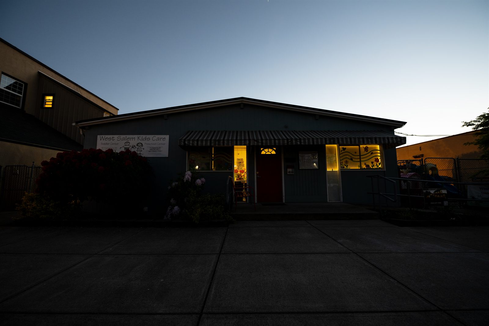 West Salem Kids Care with lights off at twilight